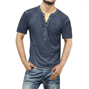 T-shirts pour hommes Vintage coton chemise hommes décontracté haute qualité été à manches courtes Henley cou hommes mode basique classique T-shirt mâle