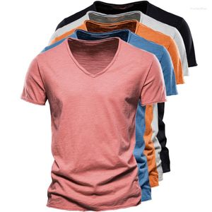 T-shirts pour hommes t-shirts en gros drop-navire coton hommes t-shirt V-colmes minces sliild t-shirts mâles t-shirts