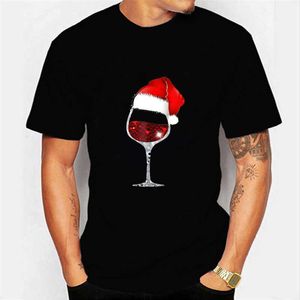 T-shirts pour hommes Verre à vin Chapeau de Noël graphique coton vêtements de haute qualité marque hommes Happy New Year T-shirt P230601