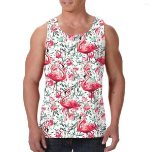 Hommes débardeurs 2023 hommes chemise Gym Fitness gilet sans manches Style hawaïen flamants roses Tropical vert feuille mâle vêtements d'entraînement