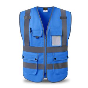 Camisetas sin mangas para hombre, chaleco de seguridad azul de alta visibilidad, reflectante con cremallera y bolsillos, ropa de trabajo de alta visibilidad para hombres, mujeres y hombres