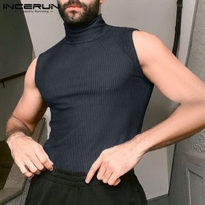 Hommes Débardeurs INCERUN Hommes Débardeurs Col Roulé Sans Manches Couleur Unie Gilets Hommes Streetwear Maigre Mode Casual Sexy Gilets S-5XL 230620