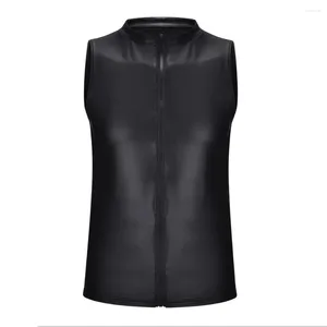 Débardeurs pour hommes Tops Homme Gilets en cuir M-2XL Mens Discothèque PU Costume Vintage Faux Cuir Party Sexy Brillant Spandex Scène