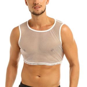 Débardeurs pour hommes Été Sexy Sheer Mesh Tank Tops Club See-through Fishnet Slim Fit Tank Vest Hommes Male Gym Muscle Crop Top Costumes