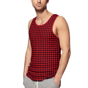 Débardeurs pour hommes Vintage Houndstooth Top Homme Noir et Rouge Bodybuilding Oversize Summer Sportswear Modèle Gilets sans manches