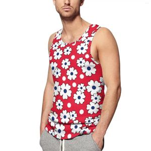 Camisetas sin mangas para hombre, Top floral blanco con flor Retro, ropa deportiva para entrenamiento de verano, chalecos gráficos sin mangas de talla grande 4XL 5XL