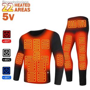 Men's Thermal Underwear 22 Areas Heated Thermal Underwear Winter Heated Jacket USB Electric Heating Clothes Motorcycle Thermal Underwear Men's Ski SuitL231011