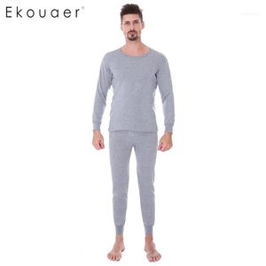 Sous-vêtement thermique homme Ekouaer Long Johns Set hommes mince col rond Ultra-doux solide automne hiver pyjamas Set1
