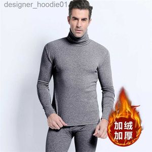 Sous-vêtements thermiques pour hommes Sous-vêtements thermiques costumes hommes tas fièvre coton double face hiver velours épaissir confortable blanc long Johns col roulé chaud 220108 L230914