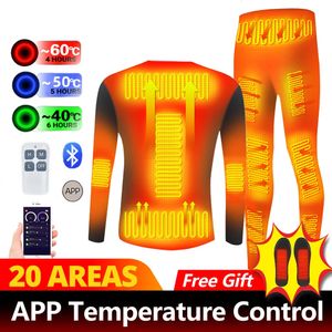 Sous-vêtements thermiques pour hommes Ensemble de sous-vêtements chauffants d'hiver Alimenté par batterie USB Téléphone intelligent Contrôle de la température par application Veste de moto Costume Combinaison thermique de ski 231122