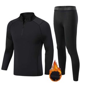 Men's Thermal Underwear Winter Zip Black Shirt Bottom Fleece Warm Tracksuit Second Skin Compression Tight kids thermal L221017