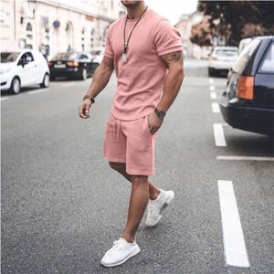 Survêtements pour hommes 2021 Été Hommes Casual Sports SuitSets T-shirt à manches courtes + Shorts solides Ensemble de survêtement Marque Vêtements 2 pièces Ensembles