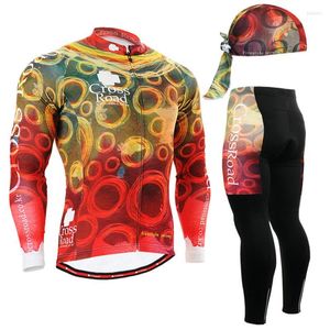 Survêtements pour hommes 2022 cercles colorés hommes à manches longues cyclisme ensemble automne hiver vélo vêtements costumes vestes pantalons casquette