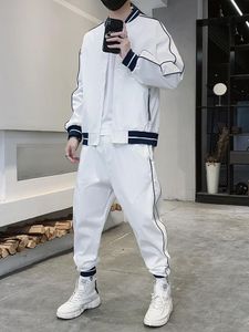 Survêtements pour hommes 2022 Printemps Noir Blanc Survêtement Hommes Plus Taille 5XL Streetwear Baseball Veste + Pantalon 2 Pièces Jogger Ensembles Casual Sweat Costumes