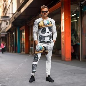 Mannen Trainingspakken 2023 Kleding Mode Toevallige Trainingspak Mannen Lange Mouw T-shirt Broek Panda Print Zweet-Shirt Set Kleding voor