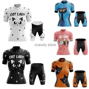 Survêtements pour hommes 2023 Pink Cat Lady Femme Court Seves Cyclisme Jersey Costume Vêtements d'été Fa Breathab Triathlon KitsH24126
