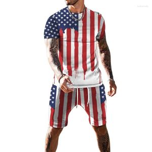 Chándales para hombre, verano 2023, camisetas con bandera americana para hombre, traje con estampado 3D, pantalones cortos de moda, atuendo Vintage, ropa deportiva informal de secado rápido