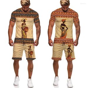 Survêtements pour hommes African Girl Print Tees / Costume Dashiki Style ethnique pour hommes Casual T-shirtsShorts Set Fashion Summer Sportwear Mâle