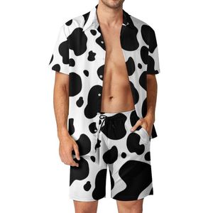 Chándales para hombre Estampado de vaca en blanco y negro Conjuntos para hombre Patrón de manchas Conjunto de camisa informal Hawaiian Fitness Pantalones cortos al aire libre Traje de verano Ropa de 2 piezasM