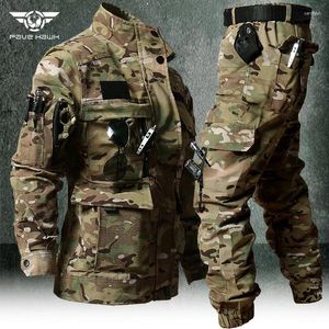 Camouflage pour hommes Camouflage set printemps d'automne d'entraînement Veste résistante à l'usure mince pantalon de chargement multi-poche respirant