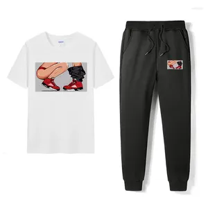 Chándales para hombres Pantalones de algodón Conjuntos Chándal Hombres Sexo Chica Camisetas Pantalones de chándal Jogginig Conjunto de dos piezas Chándal Camiseta de verano Ropa de hombre