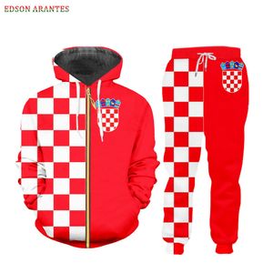 Survêtements pour hommes Personnalisé S-6XL Drapeau de la Croatie Ensembles de sport pour hommes Luxe 3D Rouge Blanc Grille Imprimer Vestes à glissière Sweat à capuche T-shirt Tank Joggers Pantalon 230920