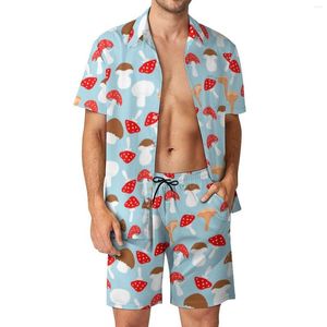 Chándales de los hombres Cute Mushroom Men Sets Colorful Mush Casual Shirt Set Vintage Beach Shorts Summer Graphic Suit Ropa de dos piezas Tallas grandes