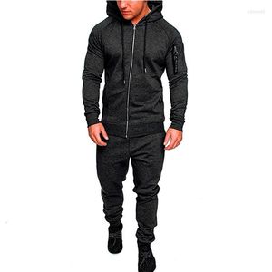 Chándales para hombres Moda Camuflaje Ejercicio Moletoms 2pcs Hombre Ropa deportiva al aire libre Sudaderas con capucha casuales con cremallera y pantalones largos Conjuntos delgados Masculino