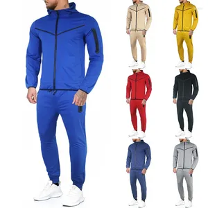 Chándales para hombres Moda Hombres Chándal Primavera Otoño Color Sólido Poliéster 2 unids Sudadera con capucha y pantalones Casual Ropa deportiva Fitness Traje de jogging