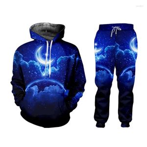 Chándales para hombres IFPD Starry Sky and Moon Chándal Sudadera con capucha impresa en 3D Pantalones de chándal Noche azul Conjuntos de ocio Ropa informal de gran tamaño