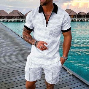 Chándales para hombre, blusa informal de verano con estampado de cremallera y cuello vuelto, camisetas de manga corta, camisa, pantalones cortos, trajes, alquiler de esmoquin