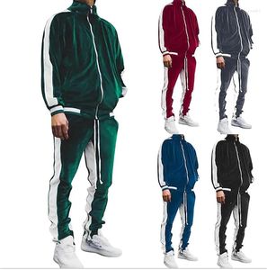 Survêtements pour hommes Survêtement pour hommes Survêtement de jogging Costumes Velours Col montant Couleur Noir 2 pièces Ensembles