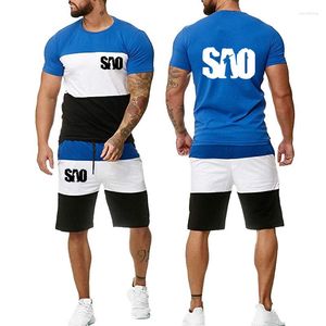 Survêtements pour hommes Hommes Mode Costume De Sport Casual Épée Art Impression En Ligne D'été Épissage Couleur Coton De Haute Qualité