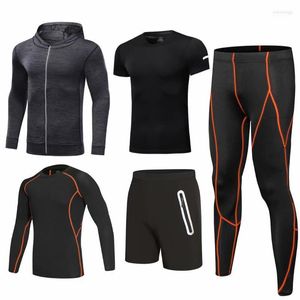 Survêtements pour hommes Combinaison de fitness pour hommes 5 pièces / ensemble Collants d'entraînement en plastique à séchage rapide Gym Running