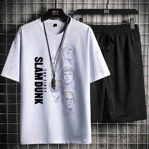 Survêtements pour hommes Slam Dunk coton imprimé vêtements de sport costume de sport t-shirt short 2 pièces entraînement de personnage d'anime japonais 230417