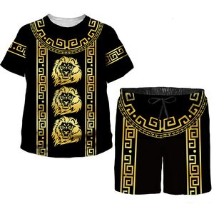 Chándales para hombres Camisa barroca de verano / pantalones cortos / traje Camiseta de gran tamaño unisex Conjunto de chándal negro Moda Ropa para niños Ropa casual para hombres 230306