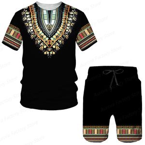 Chándales de verano para hombre, chándal de verano con estampado de tótem africano, camiseta, pantalones cortos, traje informal con estilo, conjunto de chándal, ropa de estilo bohemio Str