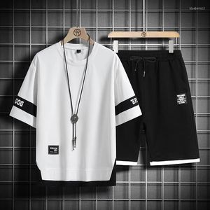 Chándales de verano para hombre, conjuntos informales de chándal Harajuku, camiseta, pantalones cortos, ropa de calle de dos piezas para hombre, conjunto de ropa de retales de moda