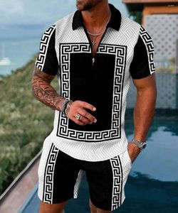 Survêtements pour hommes Polos d'été pour hommes avec manches courtes 3D Tendance T-shirt de golf de luxe Noir Faashion Blouse Pantalon Survêtement 2 Pièces Ensembles