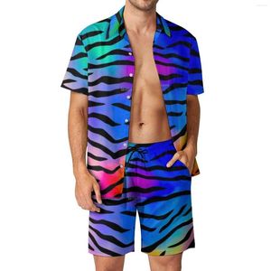 Chándales para hombre Tiger Stripes Men Sets Abstract Line Print Casual Shirt Set Retro Beach Shorts Summer Design Suit 2 Piece Clothing Plus