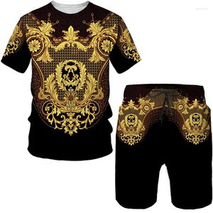 Chándales de hombre Vintege estilo barroco 3D estampado hombres chándal moda patrón dorado camisetas/pantalones cortos/conjuntos Hip Hop ropa de calle masculina