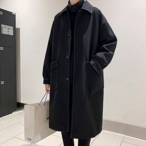 Trench-Coats Men's Automne Black Fashion Casual Long Streetwear Streetwear Corean Loose Oversize Windbreaker Veste Verson