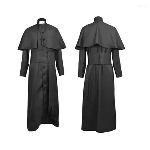 Trench Coats Halloween Priest Costume for Men Retro Middle Ages Pastor Vintage Medieval Clergé Robe Belt Cross Set Party Cosplay