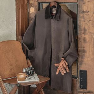 Trenchs pour hommes Maden ciré coupe-vent hommes Vintage pardessus mode longue veste imperméable rétro mâle manteau velours côtelé col rabattu 2023 231110