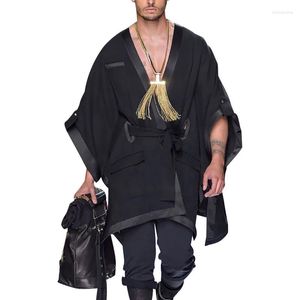 Hommes Trench-Coats Hommes Veste Lâche Poncho Col En V Ceinture Cape Streetwear Printemps Automne Coupe-Vent Surdimensionné Homme Chic Cape Cardigan Tops