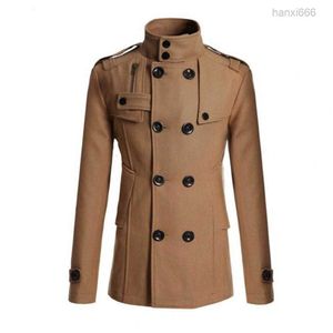 Trenchs d'hommes Hommes Solide Couleur Doublebreasted Laine Pardessus Formel Business Hiver Veste extérieure Casual Wear pour le travail 230413