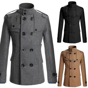 Gabardina para hombre, abrigo de lana cálido de invierno para hombre, chaquetas informales delgadas, chaquetas sólidas con cuello levantado y doble botonadura, parka Peacoat 230130