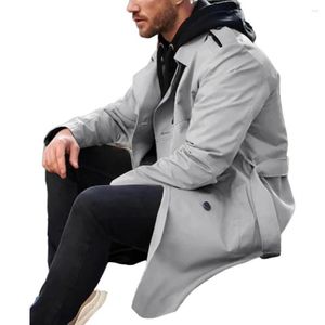 Gabardina para hombre con bolsillos y cinturón para hombre, chaqueta elegante con doble botonadura, abrigo largo ajustado, cortavientos con solapa para otoño/invierno