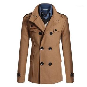 Trenchs Homme SYB 2023 Slim Fit Long Coat Warm Double Breasted Peacoat Jacket Beige1