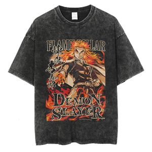 T-shirts pour hommes Anime Demon Slayer T-shirt Hommes Hip Hop Vintage Lavé Surdimensionné Streetwear 100 Coton Harajuku Gros Drop 230710